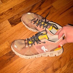 On Running Sneakers in Brown and Yellow